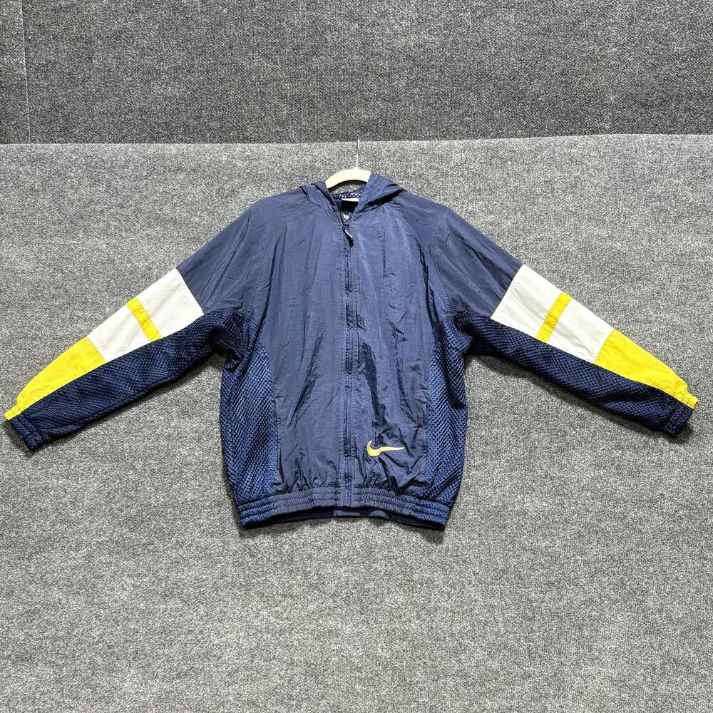 Vintage Nike Jacket Boys XL 18-20 Blue Colorblock Hooded Windbreaker Nylon